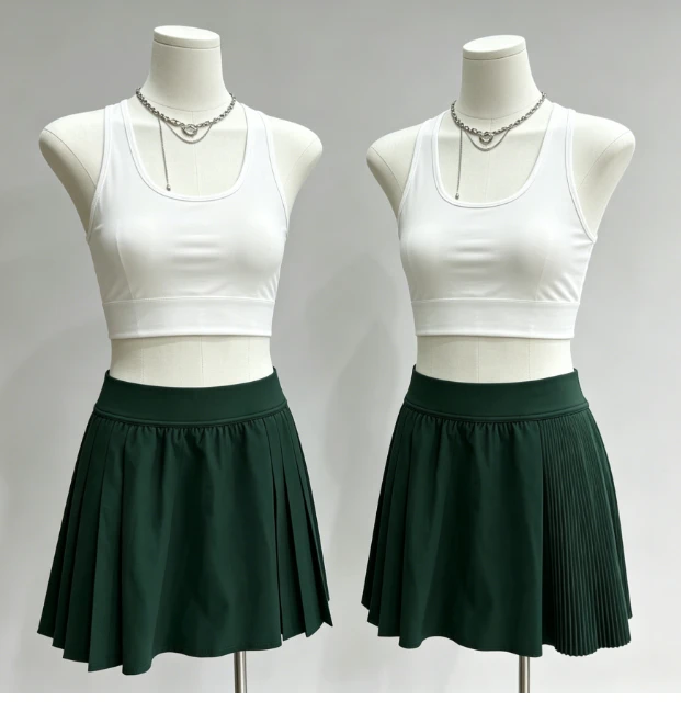 U-Neck Tank & Pleated Skirt Active Suit